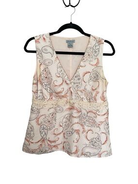 mac & jac Y2K Cream Paisley V-Neck Sleeveless Tank